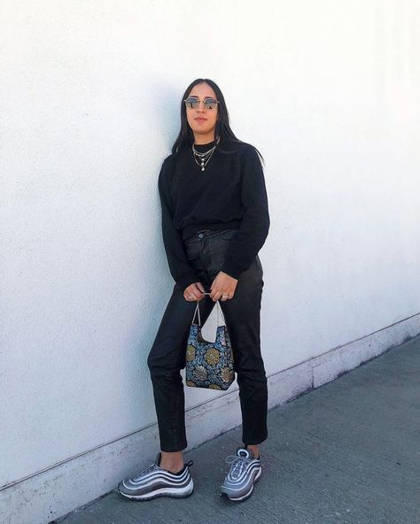 @trustmebuythis shopping picks Nike Air Max 97 Outfit Ideas, Nike Air Max 97 Outfit, Air Max 97 Outfit, Nike 97, Black Overcoat, Cold Weather Fashion, Runway Trends, Versatile Outfits, Sneakers Outfit