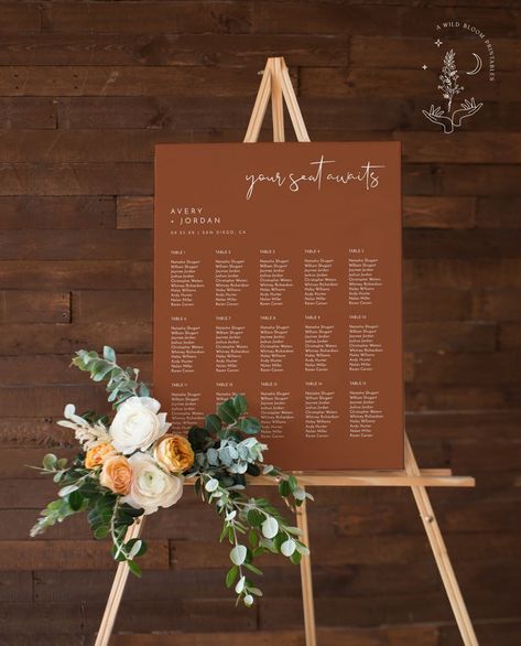 Terracotta Wedding Seating Chart, October Wedding Seating Chart, Fall Table Seating Chart, Dried Orange Seating Chart, Rust Wedding Seating Chart, Alphabetical Seating Chart, Seating Sign, Desert Colors, November Wedding