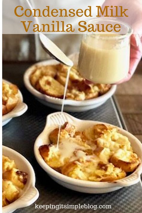 I have gotten so much great feedback about this condensed milk sauce that came from my Italian Bread Pudding recipe that I decided to make a post for it on it’s own. This sauce is very easy to make and so absolutely decadent and delicious. … Condensed Milk Syrup, Icing For Bread Pudding, Condensed Milk Sauce, Condensed Milk Glaze Recipe, Sauce For Bread Pudding Easy, Easy Vanilla Sauce Recipe, Condensed Milk Breakfast Recipes, Italian Bread Pudding Recipe, Condensed Milk Dipping Sauce