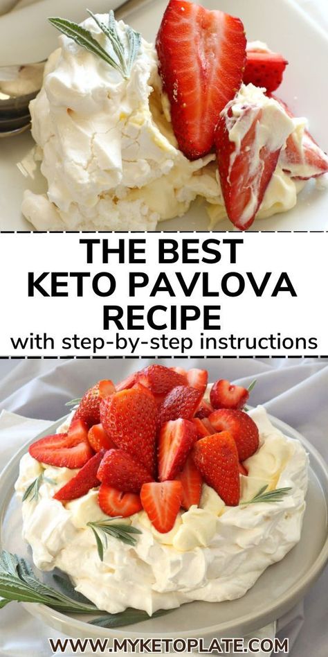 This sugar-free keto pavlova is smooth and fancy, with a crunchy meringue base and lots of fresh berries on top. It's great for dinner parties or Valentine’s Day. If you want an easy keto dessert that impresses, try this low-carb pavlova. It’s soft inside, crispy outside, and tastes heavenly. Easy Keto Dessert, Baked Meringue, Fresh Berries, Easy Keto, Pavlova, Keto Dessert, Meringue, Low Carb, Dessert