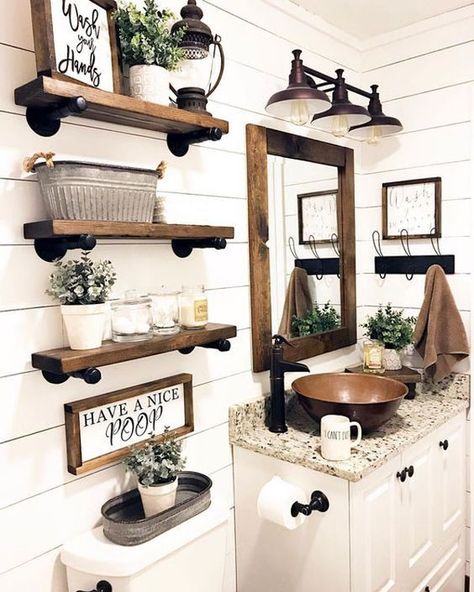 12 Stylish & Functional Bathroom Decor Ideas | The Unlikely Hostess Modern Desert, Bathroom Farmhouse Style, Restroom Decor, Rustic Bathroom Decor, Farmhouse Bathroom Decor, Diy Farmhouse Decor, Rustic Bathroom, Small Bathroom Decor, House Bathroom