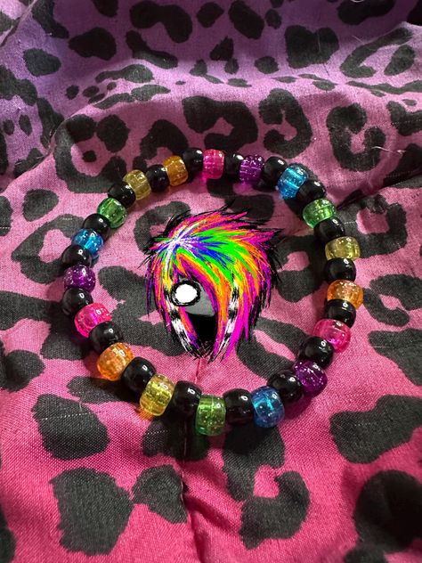 rainbow & black handmade kandi bracelet single - LUVSCENE Bracelet Ideas Candy, Words For Kandi Bracelets, Halloween Glass Bead Bracelet, Disney Kandi Bracelets, Pride Pony Bead Bracelets, Simple Kandi Bracelets, Single Kandi Bracelets, Kandi Fidget Toy, Friendship Bracelets 3 People