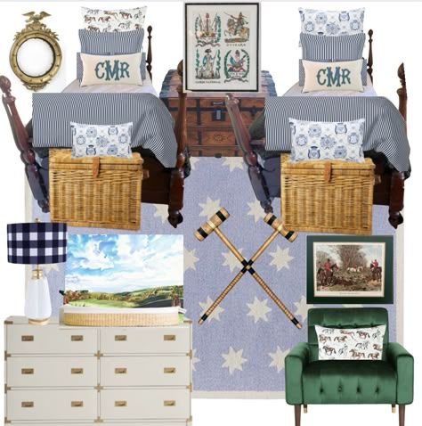 Navy Gingham Bedroom, Campaign Dresser Bedroom, Fox Hunt Nursery, Grandmillenial Boys Bedroom, Ralph Lauren Inspired Boys Bedroom, Boys Dresser Decor, Preppy Boy Room, Polo Bedroom, Traditional Boys Room