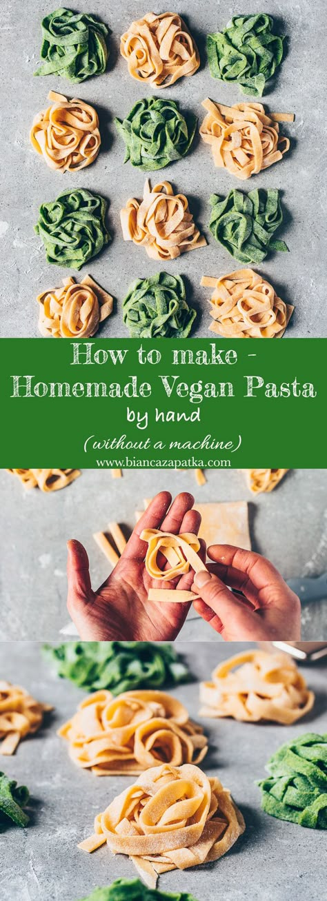 fresh pasta, homemade pasta dough, spinach noodles Pasta Without Eggs, Eggless Pasta, Vegan Pasta Recipes Homemade, Fresh Pasta Dough Recipe, Easy Homemade Pasta, Homemade Pasta Dough, Pasta Dough Recipes, Homemade Pasta Recipe, Favorite Pasta Recipes