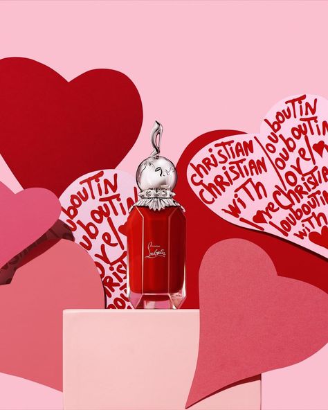 Christian Louboutin on Instagram: “For the perfect love letter, always remember to sign off with your favorite scent: @LouboutinBeauty's new fragrance, Loubirouge.…” Valentines Day Product Shoot, Valentines Product Shoot, Valentines Day Product Photography, Valentine Poster, Valentine Photo Shoot, Valentines Illustration, Beauty Video Ideas, Collections Photography, Art Appliqué