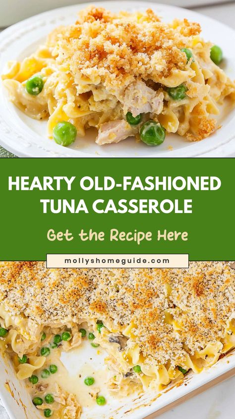 Looking for a comforting and easy weeknight meal? Try this classic recipe for old fashioned tuna casserole. A delicious combination of tender egg noodles, creamy sauce, canned tuna, and crispy topping will surely bring back memories of home-cooked meals. This dish is perfect for a cozy dinner with family or to meal prep for busy days. With simple ingredients and quick prep time, you can whip up a satisfying meal in no time. Southern Living Tuna Casserole, Tuna Noodle Casserole Broccoli, How To Make Tuna Casserole, Old Time Dinner Recipes, Tina Casserole, Old Fashioned Tuna Noodle Casserole, Healthy Recipes With Tuna, Recipes With Tuna Can, Tuna Casserole Recipes Easy