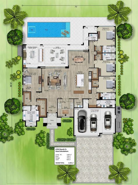 Bali Villa Floorplan, Penthouse Layout, U Shaped House Plans, Beach House Floor Plans, Modern Bungalow House Design, Florida House Plans, Modern House Floor Plans, Farmhouse Floor Plans, Coastal House Plans