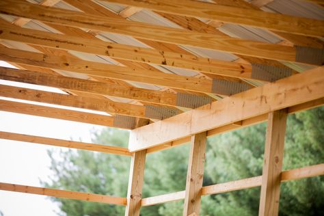 Planning a pole barn and can't decide how far to space your trusses? Check out our article here on why we use 4' spacing for most of our buildings. Pole Barn Trusses, Attic Truss, Post Frame Construction, Post Frame Building, Post Frame, Pole Buildings, Pole Barns, Common Questions, Pole Barn