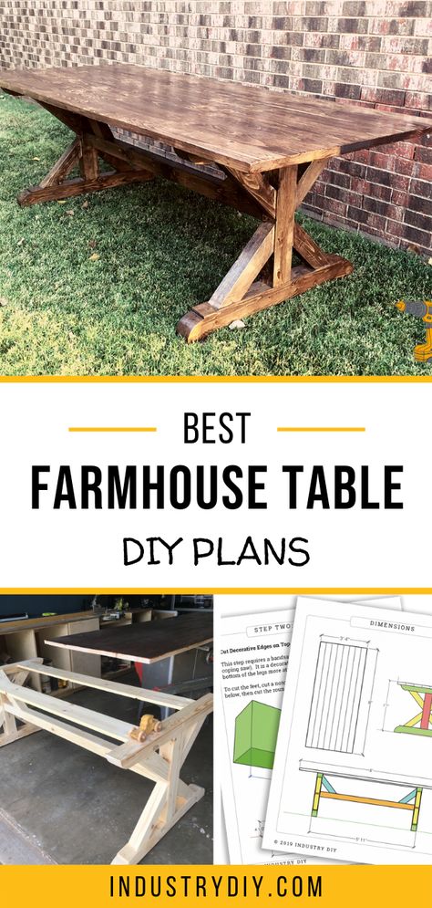 Dining Room Table Ideas Diy, Farm Table Plans How To Build, Build Your Own Farmhouse Table, Making A Farmhouse Table, Homemade Farm Table, Diy Farmhouse Coffee Table Plans, Diy Rustic Outdoor Table, Built In Farmhouse Table, Diy Western Dining Table