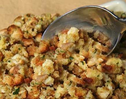 This potato stuffing can be used for Gil Marks' Gefullte Kalbbrust (Ashkenazic Stuffed Veal Breast). You can also try the bread stuffing or the fruit stuffing. Thanksgiving Dinner Recipes Traditional, Traditional Thanksgiving Dinner Menu, Turkey Stuffing Recipes, Sage Stuffing, Dressing Recipes Thanksgiving, Traditional Thanksgiving Dinner, Stuffing Recipes For Thanksgiving, Traditional Thanksgiving, Thanksgiving Dinner Menu