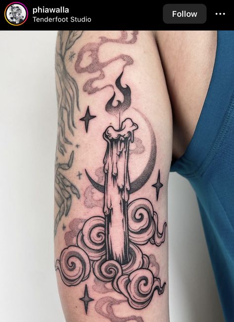 Candle Tattoo, Witch Tattoo, Muster Tattoos, Magic Tattoo, Spooky Tattoos, Dot Work Tattoo, Black Ink Tattoos, Elegant Tattoos, Dope Tattoos