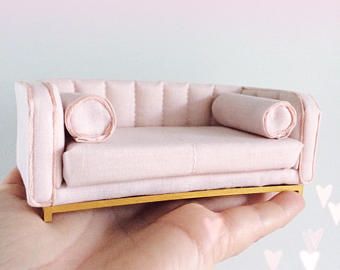 Tiny Sofa, Miniature Sofa, Miniature Couch, Pink Dollhouse, Barbie House Furniture, Dollhouse Decorating, Mini Sofa, Modern Dollhouse Furniture, Designer Sofa