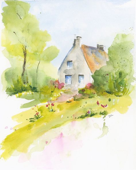 Cottage Landscape, Watercolor Pencil Art, Watercolor Calendar, Watercolor Blog, Watercolor Architecture, Watercolor Journal, Diy Watercolor Painting, Watercolor Projects, Easy Canvas Painting