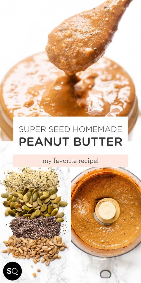 There are a lot of incredibly delicious recipes made out of peanut butter, so first, we need a good start, and we know homemade is always better and healthier. That’s why I bring you this simple recipe today. It's filled with protein, has an awesome crunchy texture, and a subtle hint of cinnamon. For the ultimate peanut butter, we’re blending peanuts with four different seeds that will add a creamy texture while also boosting the nutrition! Fermented Peanut Butter, Seed Butter Recipes, Alkaline Sweets, Homemade Nut Butter Recipes, Savory Spreads, Paleo Sauce, Vegan Jam, Creative Breakfast Recipes, Nut Butter Recipes