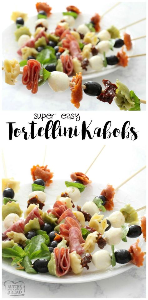 Easy Tortellini Kabobs - fantastic easy appetizer recipe perfect for any get together! Simple to make and full of flavor. Butter With A Side of Bread AD #InspiredGathering Tortellini Kabobs, Easy Tortellini, Horderves Appetizers, Cocktail Appetizers, Appetizer Bites, Dinner Appetizers, Snacks Für Party, Easy Appetizer Recipes, Tortellini