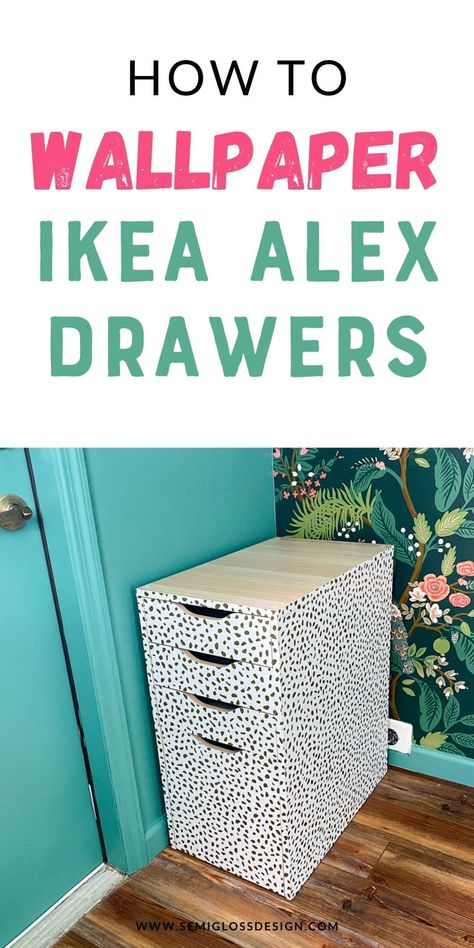 Learn how to wallpaper Alex drawers. This easy IKEA hack is a great way for adding interest to a plain file cabinet. How To Wallpaper, Alex Drawers, Ikea Alex Drawers, Alex Drawer, Ikea Crafts, Wallpaper Crafts, Ikea Alex, Easy Ikea Hack, Dream Craft Room