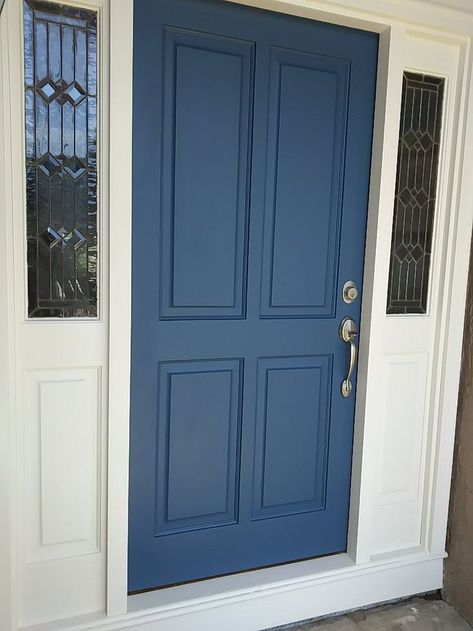 Dark Blue Interior Doors, Blue Door Brick House, Blue Doors Interior, Blue Door Colors, Coastal Front Doors, Blue Doors Front Entrance, House With Blue Door, Blue Front Doors, Navy Blue Door