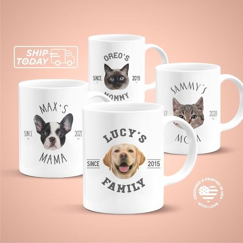 personalised pet mug, dog coffee mug, pet memorial, gift idea for dog lovers, dog mom, custom dog po#petmemorial #petangel #petmemorialdecor #petremembrance #petmemorialideas Pet Mug Design, Dog Mug Design, Cat Coffee Mugs, Sublimacion Ideas, Friends Coffee, Modern Christmas Ornaments, Dog Coffee, Dog Mug, Custom Dog Portraits