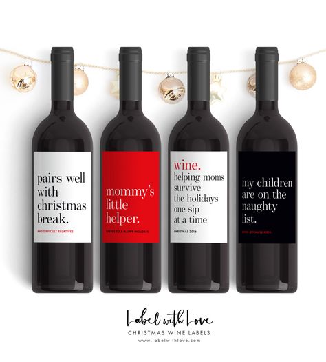 Wine Label Collection, Holiday Wine Label, Funny Wine Labels, Wine Gift Baskets, Holiday Packing, Holiday Wine, Wine Tags, Funny Christmas Gifts, Wine Bottle Labels