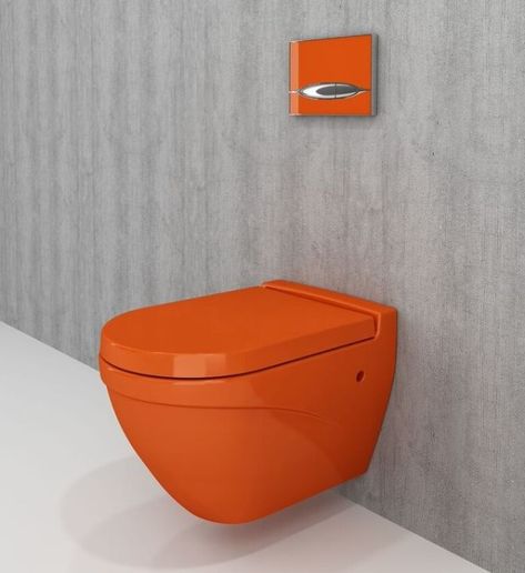 Colourful Toilet, Orange Toilet, Coloured Toilet, Bathroom Australia, Australia Architecture, Colored Toilets, Kitchen Showroom, Fireclay Sink, White Bowl