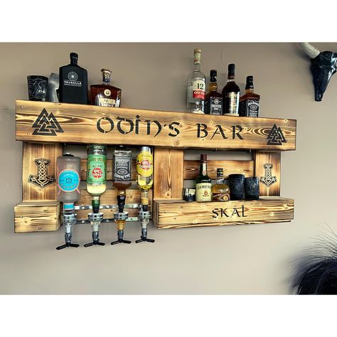 Viking Bar Wine Rack Personalised with Drinks Dispenser Rustic Mead Beer Schnapps Rack Whisky Gift Man Wine Rack Wall Palette : Amazon.de: Handmade Products Viking Bar, Wall Palette, Bar Wine Rack, Drinks Dispenser, Bar Designs, Home Bar Designs, Wine Rack Wall, Garage Bar, Bar Room