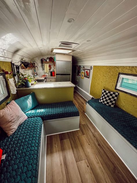 Mid Size Skoolie Conversion, Murphy Bed Skoolie, Family Bus Conversion, Skoolie Closet Ideas, Skoolie Walls, Skoolie Ceiling Ideas, Family Skoolie, Skoolie Layout Floor Plans, Skoolie Layout