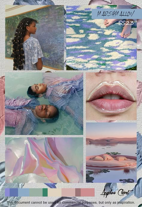 MARSHMALLOW | Spring Summer 2023 - Fashion & Trend Colors by Angélina Cléret - This document cannot be used for commercial purposes, but only as inspiration. #trendforecasting #angelinacleret #2023 #springsummer #ss23 #fashioninspiration #xuebingdu #taramilktea #beautybetty #lilypad #ninaricci #spring #sweetcolors #colorboard Spring Summer 2023 Mood Board, 2023 Trend Prediction, Fashion Trend Predictions 2023, Fashion Trend Board 2023, Ss23 Colour Trends, Trend Predictions 2023, Spring 23 Trends, Fashion Trend Ss23, Spring Summer 23 Trends