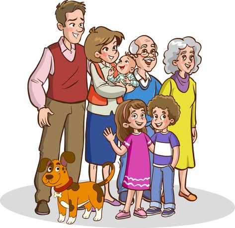 Cute Big Family, Big Family Cartoon, Family Picture Cartoon, Respect Pictures, English Learning Books, Chinese Language Learning, Designs Coloring Books, Family Cartoon, In Front Of House