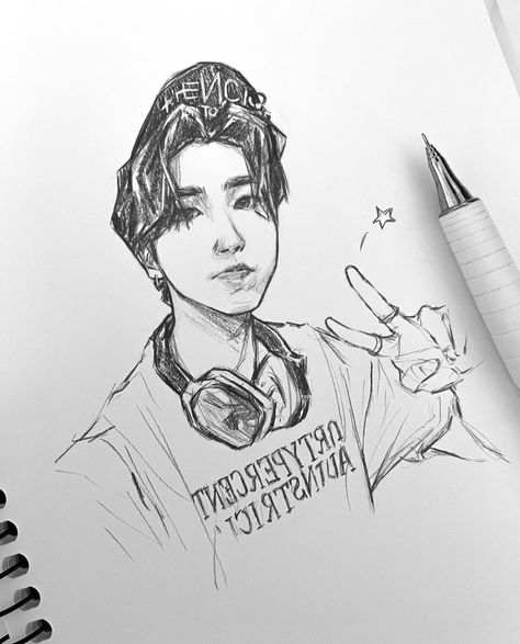 Kim Seungmin Drawing, Han Jisung Sketch Pencil, Han Fanart Skz, Han Jisung Drawing Sketch, How To Draw Han Jisung, K Pop Sketch, Han Jisung Drawing Pencil, Han Drawings Skz, Han Sketches