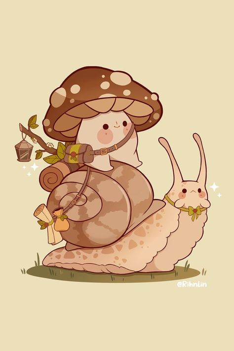 This cute brown mushroom and his snail friend are all packed up and ready for adventure! 🍄🐌 Inspired by my love for dungeons and dragons and adventure games 🍃🌱 Visit my instagram for more whimsical forest creatures and tons of cute mushroom art 🍄 Also check my redbubble store for stickers, tshirts and other prints! Ewolucje Eevee, Going On An Adventure, Cute Animal Drawings Kawaii, Cute Kawaii Drawings, Mushroom Art, Cute Easy Drawings, Cute Little Drawings, Cute Animal Drawings, Kawaii Drawings