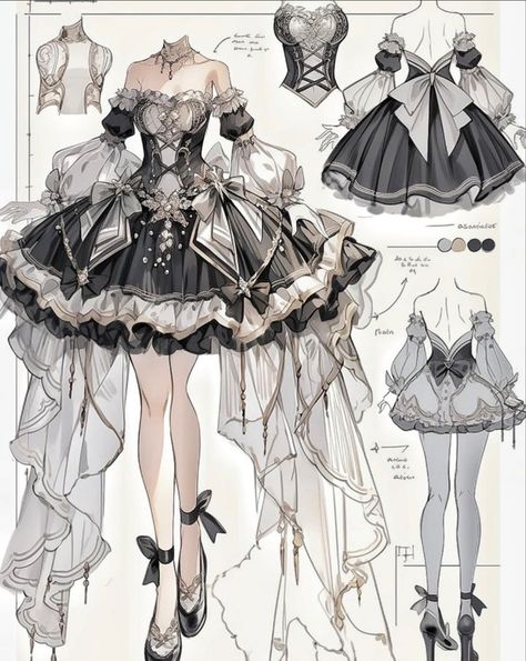 Dress Design Drawing, Old Fashion Dresses, Fashion Drawing Dresses, Clothing Design Sketches, Anime Inspired Outfits, Dress Design Sketches, Fashion Illustration Dresses, Dress Sketches, Anime Dress