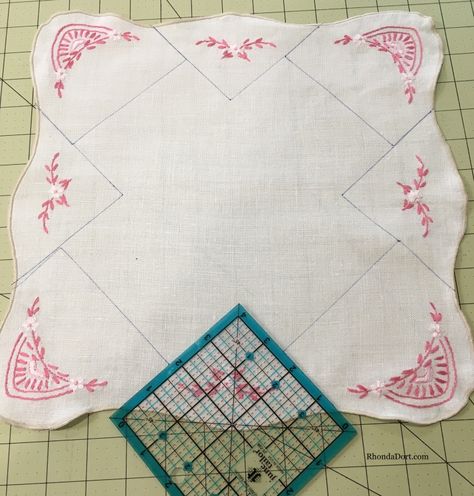 Part 3, Vintage Linens Quilt #2 the tutorial continues… – Rhonda Dort Rhonda Dort, Vintage Handkerchiefs Crafts, Handkerchief Crafts, Vintage Quilts Patterns, Whole Cloth Quilts, Embroidered Quilts, Beginner Sewing Projects Easy, Linen Quilt, The Creative Process