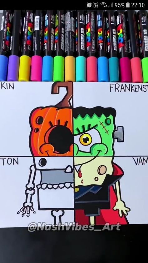 Drawing In Four Different Styles, 1 Drawing 4 Styles, Halloween Marker Art, Things To Draw With Markers, Marker Art Simple, Posca Drawing Ideas, Posca Painting, Posca Drawing, Markers Drawing Ideas