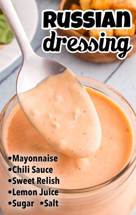 Russian Dressing Recipe, Fun Food Ideas For Kids, Russian Salad Dressing, Homemade Russian Dressing, Chili Sauce Recipe, Fantastic Recipes, Russian Dressing, Savory Salads, Salad Dressing Recipes Homemade