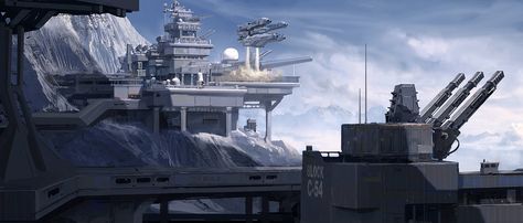 Military Base, Natalia Babiy on ArtStation at https://www.artstation.com/artwork/NxD6N Sci Fi Fortress, Futuristic Fortress, Utilitarian Architecture, Bunker Interior, Fantasy Navy, Sci Fi Base, Futuristic Military, Sci Fi Background, Sci Fi Building