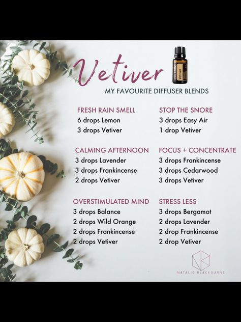 Vetiver essential oil blends. Doterra Diffuser Blends, Vetiver Essential Oil, Doterra Essential Oils Recipes, Essential Oil Diffuser Blends Recipes, Young Living Essential Oils Recipes, Essential Oils For Sleep, Essential Oil Diffuser Recipes, Oil Diffuser Recipes, Essential Oil Blends Recipes