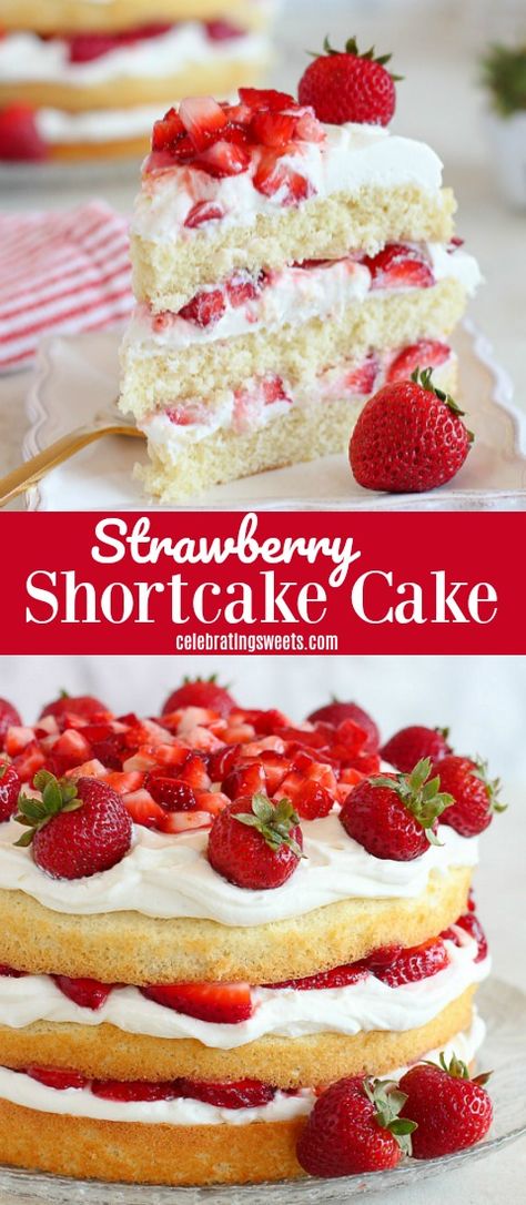 Light Cakes Recipe, Best Shortcake Recipe, Strawberry And Cream Cake Filling, Vanilla Shortcake, Square Cake Recipe, Recipes For Strawberry Shortcake, Strawberry Cool Whip Cake, Strawberry Shortcake With Cool Whip, The Best Strawberry Cake