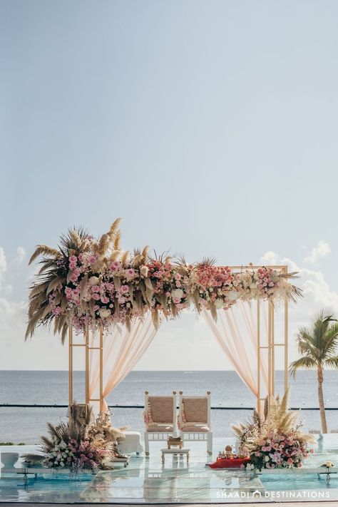 Boho Wedding Gazebo, Beach Mandap Decor, Garden Beach Wedding, Pastel Mandap, Mauritian Wedding, Rustic Mandap, Mandap Outdoor, Beach Wedding Backdrop, Mehndi Backdrop