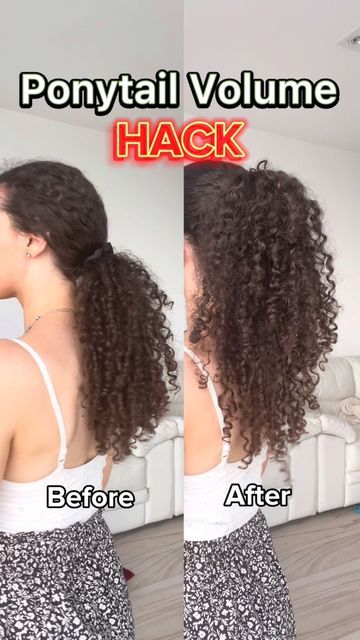 Hair Volume Tricks, High Curly Ponytail, Ponytail Trick, Curly Hair Up, Curled Ponytail, Curly Hair Ponytail, Pony Hairstyles, High Ponytail Hairstyles, Curly Hair Tutorial