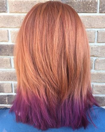 light copper hair with purple dip dye...close to what im sayin Lavender Ombre Hair, Light Copper Hair, Lavender Hair Ombre, Hair With Purple, Red Purple Hair, Purple Dip Dye, Lavender Ombre, Violet Hair Colors, Hair Color Plum