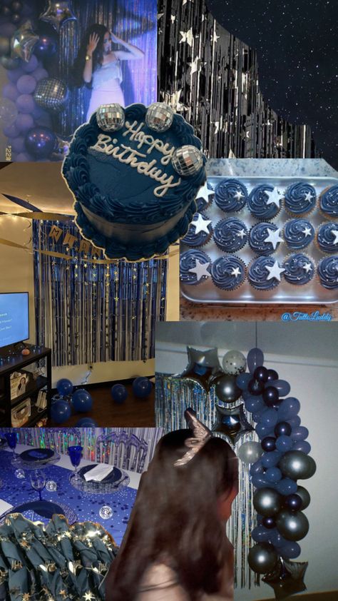 Midnights sweet sixteen Blue Birthday Themes, 17 Doğum Günü, Billie Eilish Birthday, 17th Birthday Party Ideas, 18th Party Ideas, 15th Birthday Party Ideas, Sweet Sixteen Birthday Party Ideas, 17th Birthday Ideas, 16th Birthday Decorations