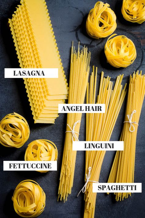 Different Types Of Pasta, Kitchen Hacks Cooking, Culinary Lessons, Pasta Varieties, Pasta Types, Food Vocabulary, Dining Etiquette, Culinary Techniques, Pasta Fatta In Casa