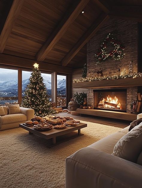 Christmas Cabin In The Woods, Home Decor Color Palettes, Rooftop Nyc, Log Cabin Christmas, Cozy Winter Cabin, Log Houses, Cabin Interiors, Winter Cabin, Ski Chalet