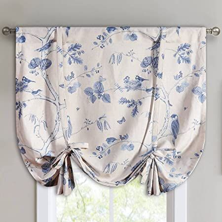 Amazon.com: Leeva Short Floral Curtains Valance for Bedroom, Vintage Blue Flower Pattern Rod Pocket Drapery for Office, Single Panel Linen Textured Window Covering ( 52 Inch Wide by 12 Inch Length ) : Home & Kitchen Tie Up Curtains, Tie Up Shades, Balloon Shades, Balloon Valance, Small Window Curtains, Decorative Curtain Rods, Small Window, Up Balloons, Kids Curtains