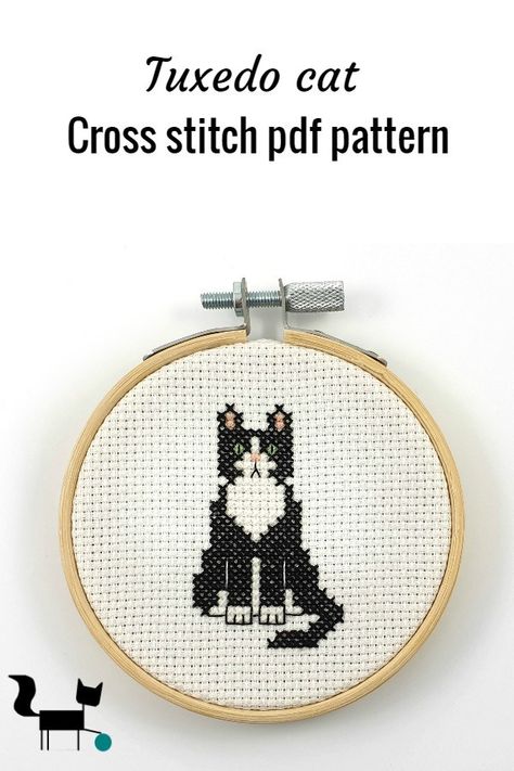 Tiny Cross Stitch Patterns Minis Animals, Tuxedo Cat Cross Stitch, Tuxedo Cat Cross Stitch Pattern, Small Counted Cross Stitch Patterns Free, Tiny Cat Cross Stitch, Tuxedo Cat Embroidery, Cat Stitch Pattern, Cute Cat Cross Stitch Pattern, Cat Christmas Cross Stitch