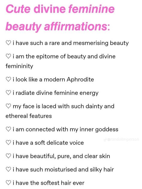 Divine Feminine Affirmations, Feminine Affirmations, Beauty Affirmations, Spirituality Affirmations, Be More Confident, Divine Feminine Spirituality, Vision Board Affirmations, Affirmations For Happiness, Spiritual Manifestation