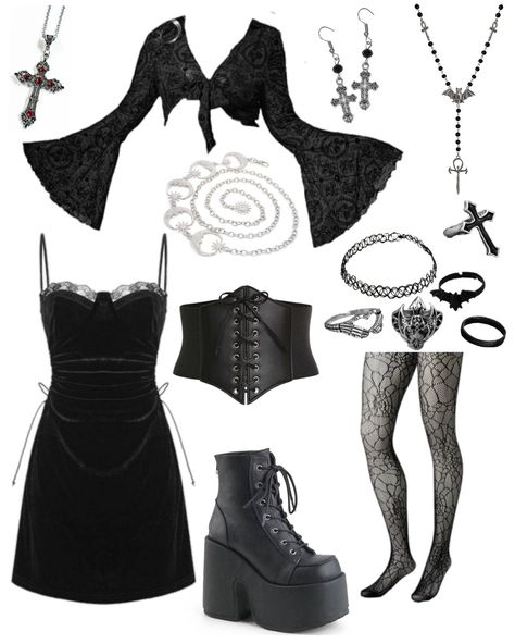 Goth Outfit Halloween, Goth Outfits Halloween, 90s Gothic Outfits, Gothic Clothing Ideas, Gothic Style Aesthetic, Fancy Goth Aesthetic, Spooky Cute Outfits, Enhypen Vampire Outfit, Minimalist Goth Aesthetic