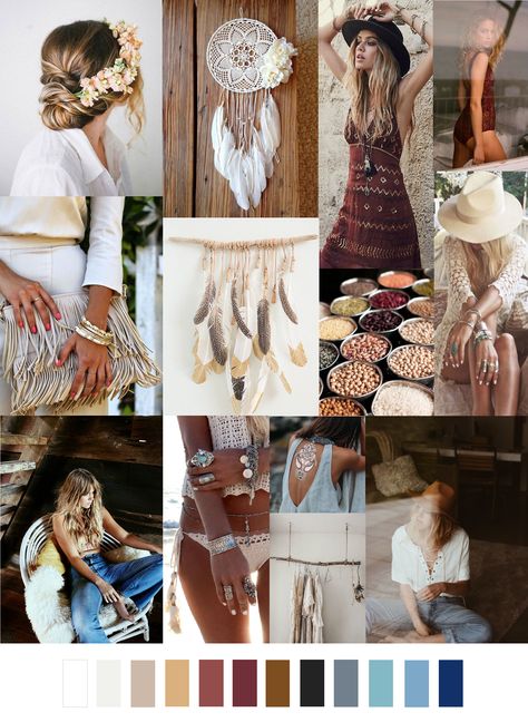 Hippie mood board by Léa Siwiorek - SS2016. Bohemian Style Mood Board, Fall Fashion Mood Board Inspiration, Bohemian Mood Board Fashion, Boho Mood Board Fashion, Boho Chic Mood Board, Bohemian Mood Board, Hippie Mood Board, Style Mood Board, Earth Colours