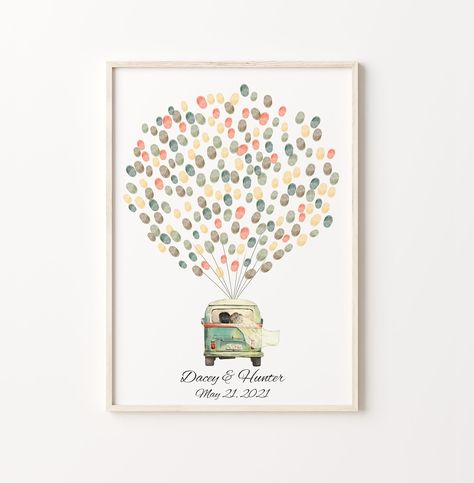 VW Bus Thumbprint Guest Book PRINTABLE Wedding Fingerprint - Etsy Australia Wedding Guest Book Alternative Creative, Wedding Fingerprint, Creative Wedding Guest Books, Thumbprint Guest Books, Fingerprint Wedding, Fingerprint Guestbook, Fingerprint Tree, Wedding Painting, Wedding Activities