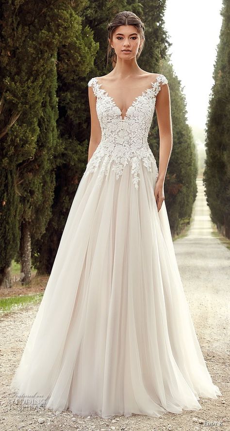 Weddinginspirasi.com featuring - eddy k 2019 ek cap sleeves v neck heavily embellished bodice romantic a line wedding dress (4) mv -- Eddy K. 2019 Wedding Dresses #wedding #weddings #bridal #weddingdress #weddingdresses #bride #fashion #italy #label:EddyK. #year:2019 ~ Eddy K, White Wedding Dress, A Wedding Dress, Italian Wedding, Wedding Beauty, Ball Gowns Wedding, A-line Wedding Dress, Boho Wedding Dress, Dream Wedding Dresses